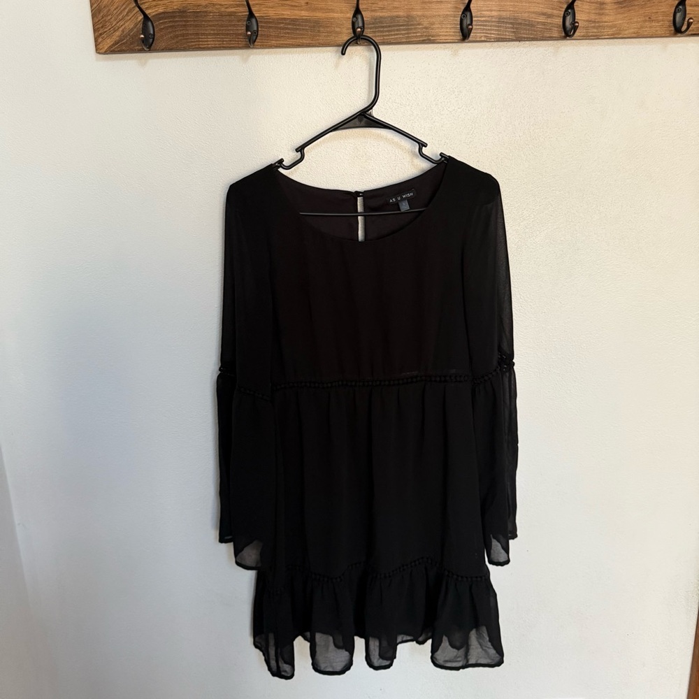 As U Wish Chic Black Long Sleeve Dress